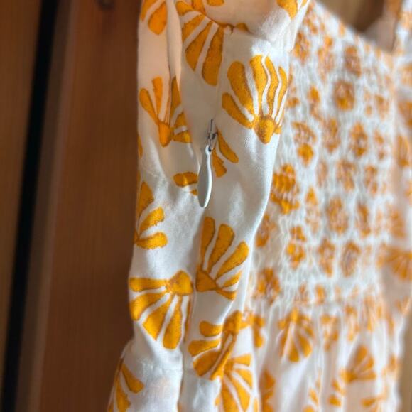 J. Crew Seashell Print Midi Dress Puff Sleeve Size 2 Orange White Resortwear - Picture 13 of 14